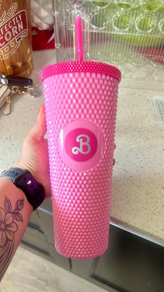 Barbie The Movie Pink Studded Hot Topic Tumbler Cup Cinemark Starbucks 