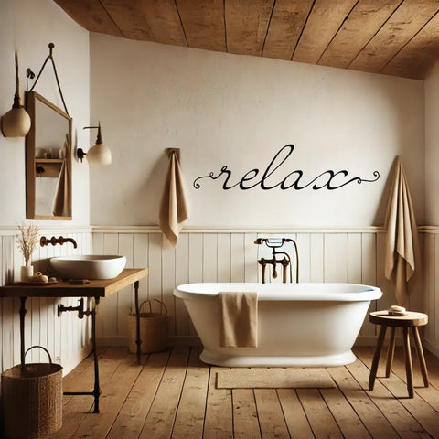 relax metal wall art in the bathroom