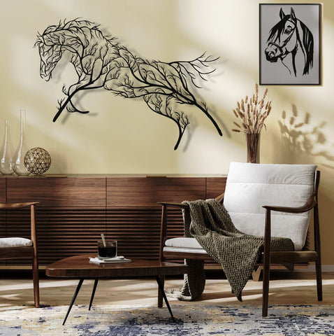 Art mural en métal cheval d’arbre