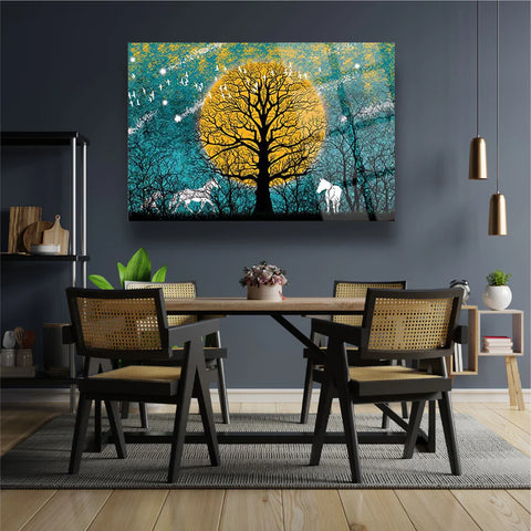 Tree wall art in dining room