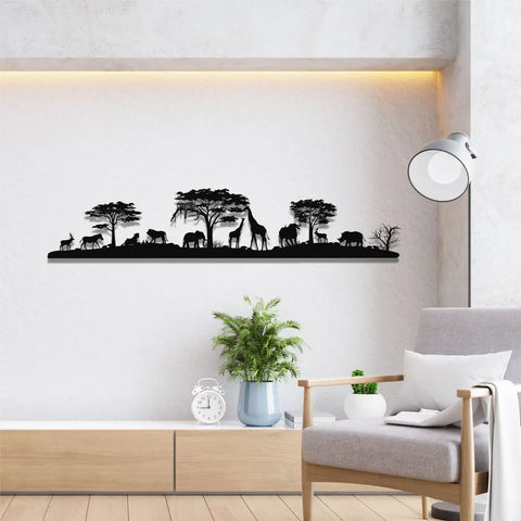 African wildlife metal wall art in modern living room