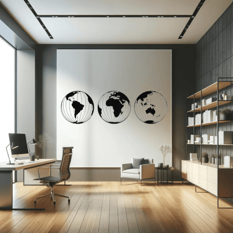 world map metal wall decor in office
