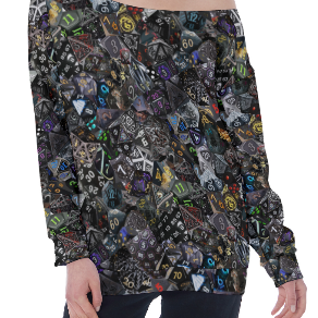 SAVE $25 NOW!  Women's Dice Off-Shoulder Collage Blouse -BLACK- D&D Dice Sizing through 6XL