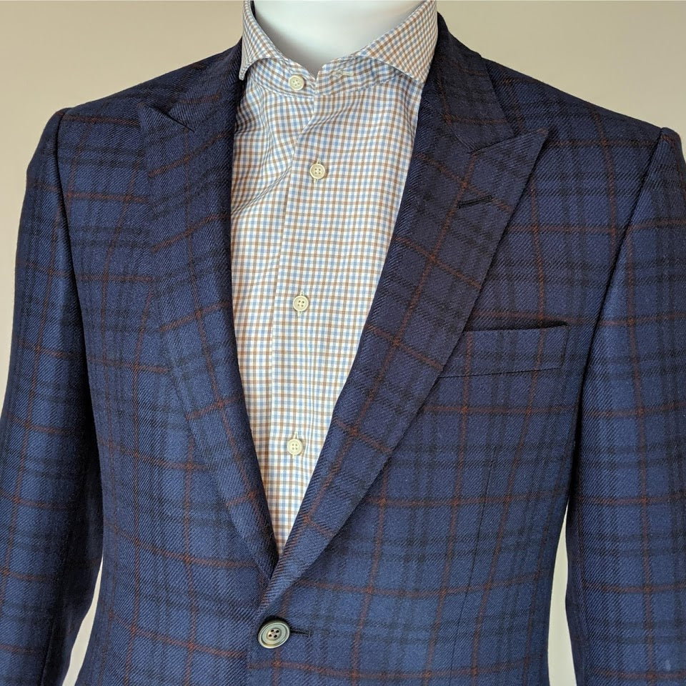 John Goodwin Look No. 19855 | Navy Blue Checked Suit and Blue/Brown ...