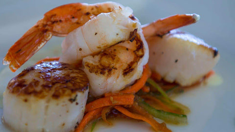 Shrimp and scallops with sautéed vegetables - delicious and cermide filled!