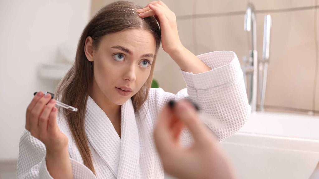 Woman applying scalp oil