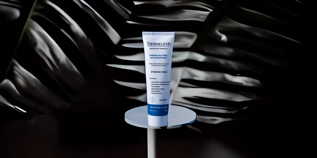 Tube of Dermeleve® with plants in the background.