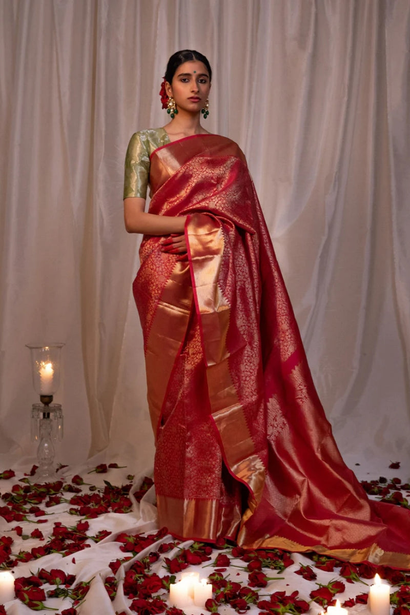 red kanchipuram silk saree