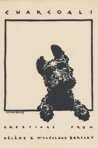 Charcoal scottie dog illustration by McClelland Barclay on a personal greeting card