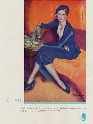 McClelland Barclay illustration for the 1932 page of Humming Bird Hosiery booklet "How to Stay in Style"