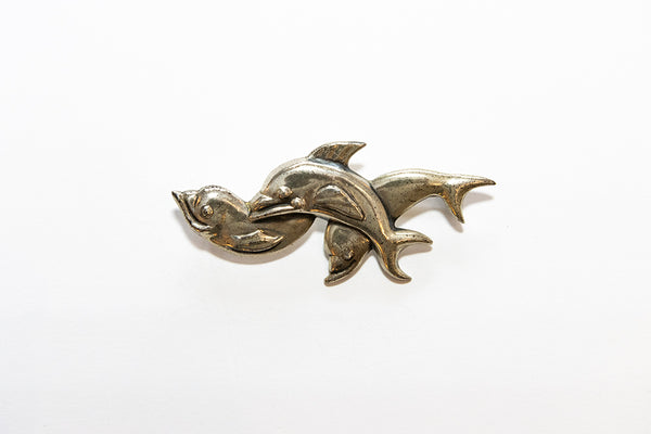 rare McClelland Barclay sterling silver Art Deco trio of leaping dolphins brooch