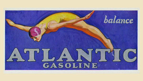 McClelland Barclay woman diving illustration for Atlantic gasoline billboard 1920s