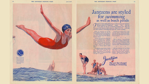 McClelland Barclay illustrated double page ad for Jantzen swimwear appeared in the Saturday Evening Post June 25, 1927