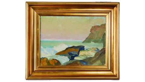 Original oil painting of rough seaside by artist McClelland Barclay from the 1930s