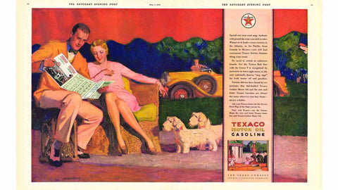 white terriers were a popular Art Deco dog breed, as seen in a 1929 Texaco ad illustrated by McClelland Barclay appeared in the Saturday Evening Post