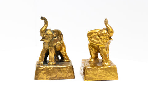 McClelland Barclay mark on the base of pair of gold-plated elephant bookends made in the 1930s