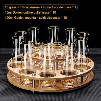 Gold Foil Wine Glass Set Wine Glass and Dispenser With Rack