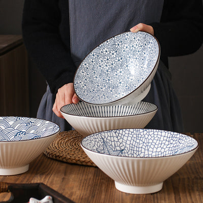 Vertical Pattern Underglaze Dinner Bowls Ceramic Hat Shape Bowls 8''-3