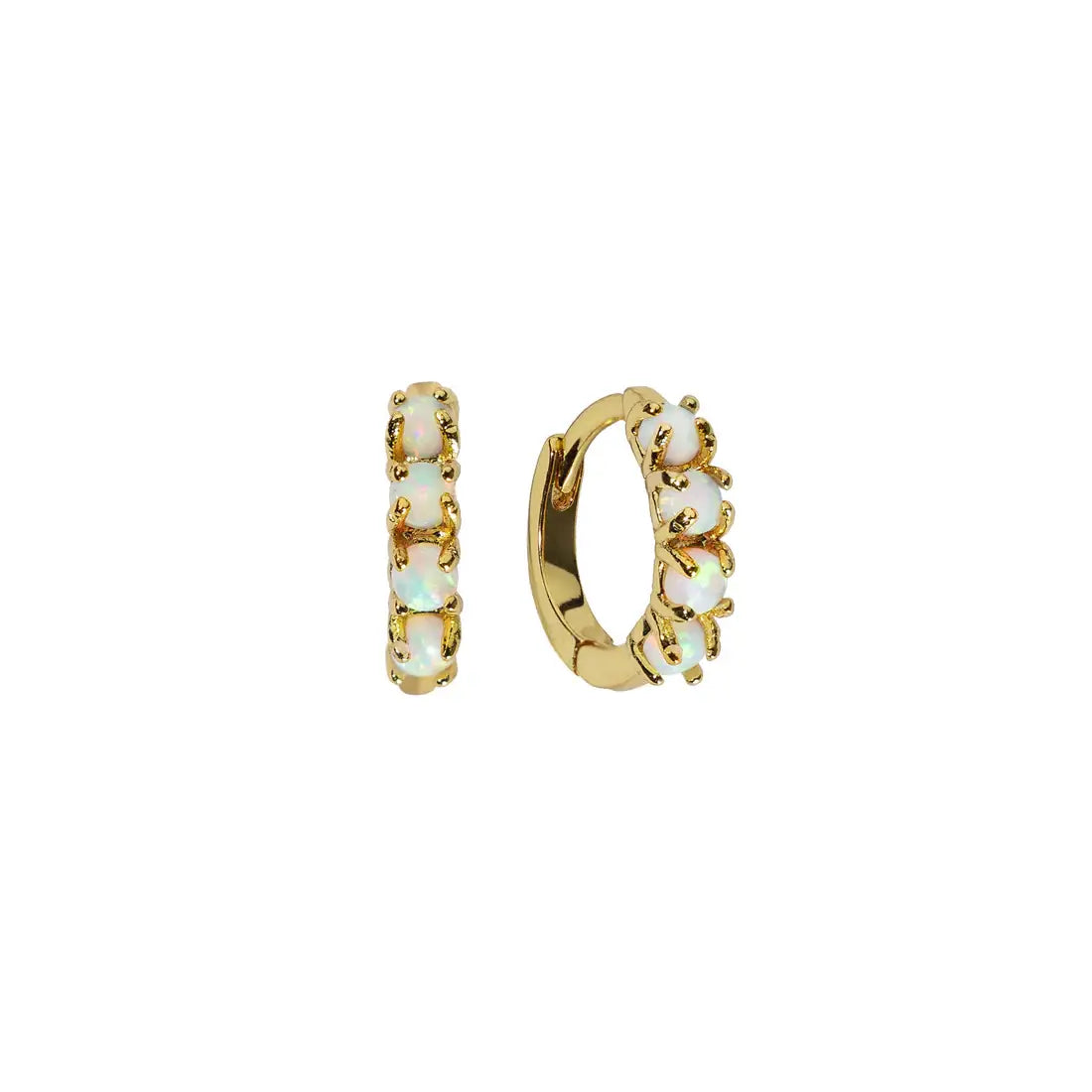 18K Gold Opal Huggies