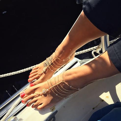 Julia A. wearing Bare Sandals on the boat