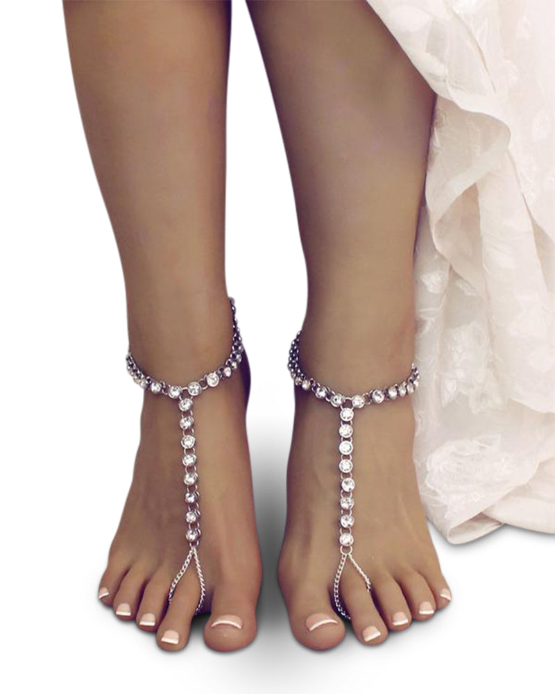 Aurora Silver Barefoot Sandals Foot Jewelry for the Bride I Bare Sandals