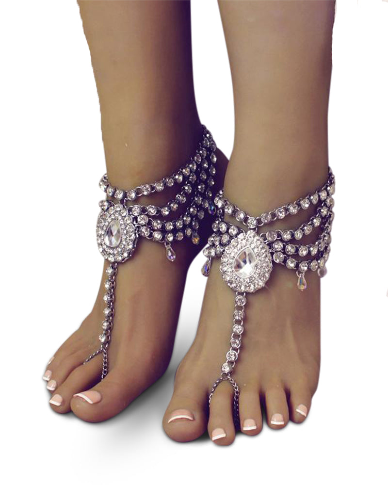 Fatima Silver Barefoot Sandals Foot Jewelry for Beach Bride by Bare Sandals