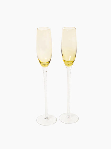 Yellow Long Stem Flutes Set of 2