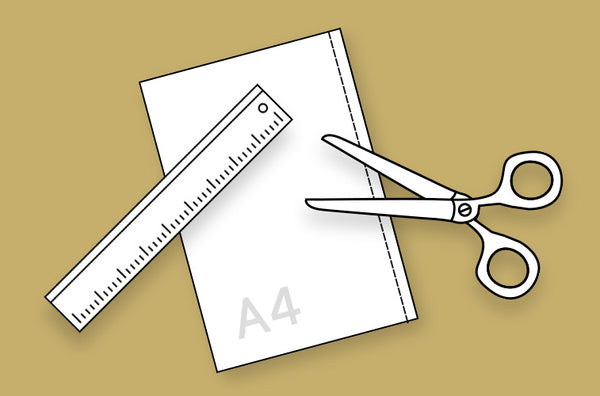 Illustration of scissors, paper and ruler - How to measure a ring size at home