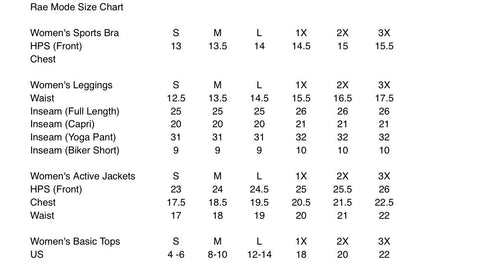 Rae Mode Size Chart