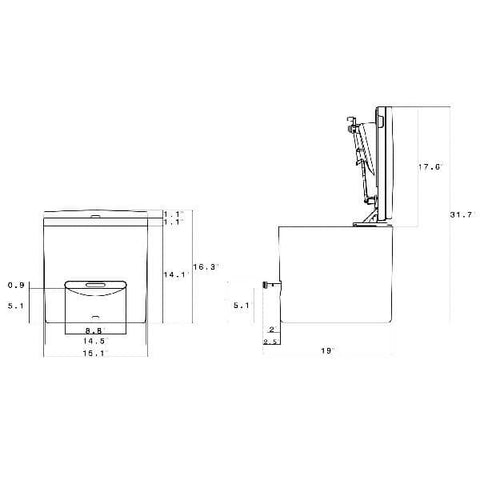 Compo Closet CUDDY Lite Composting Toilet Two Technical Drawings Showing The Dimensions