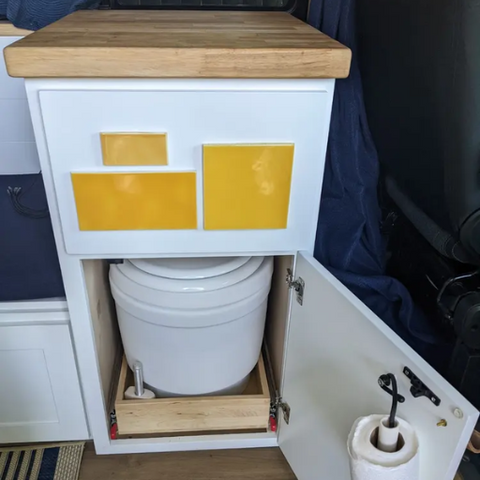 Dry Flush Toilet in Cabinet