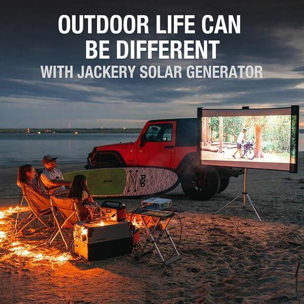 Jackery Explorer 550 Portable Power Station Corner View Showing Family Watching While On Outdoor Camping