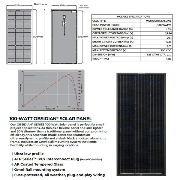 OBSIDIAN® SERIES 100-Watt Solar Panel Kit Key Features