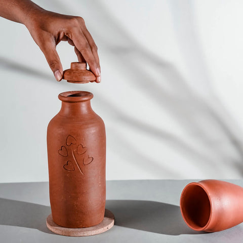 Clay Terracotta Water Bottle with Lid