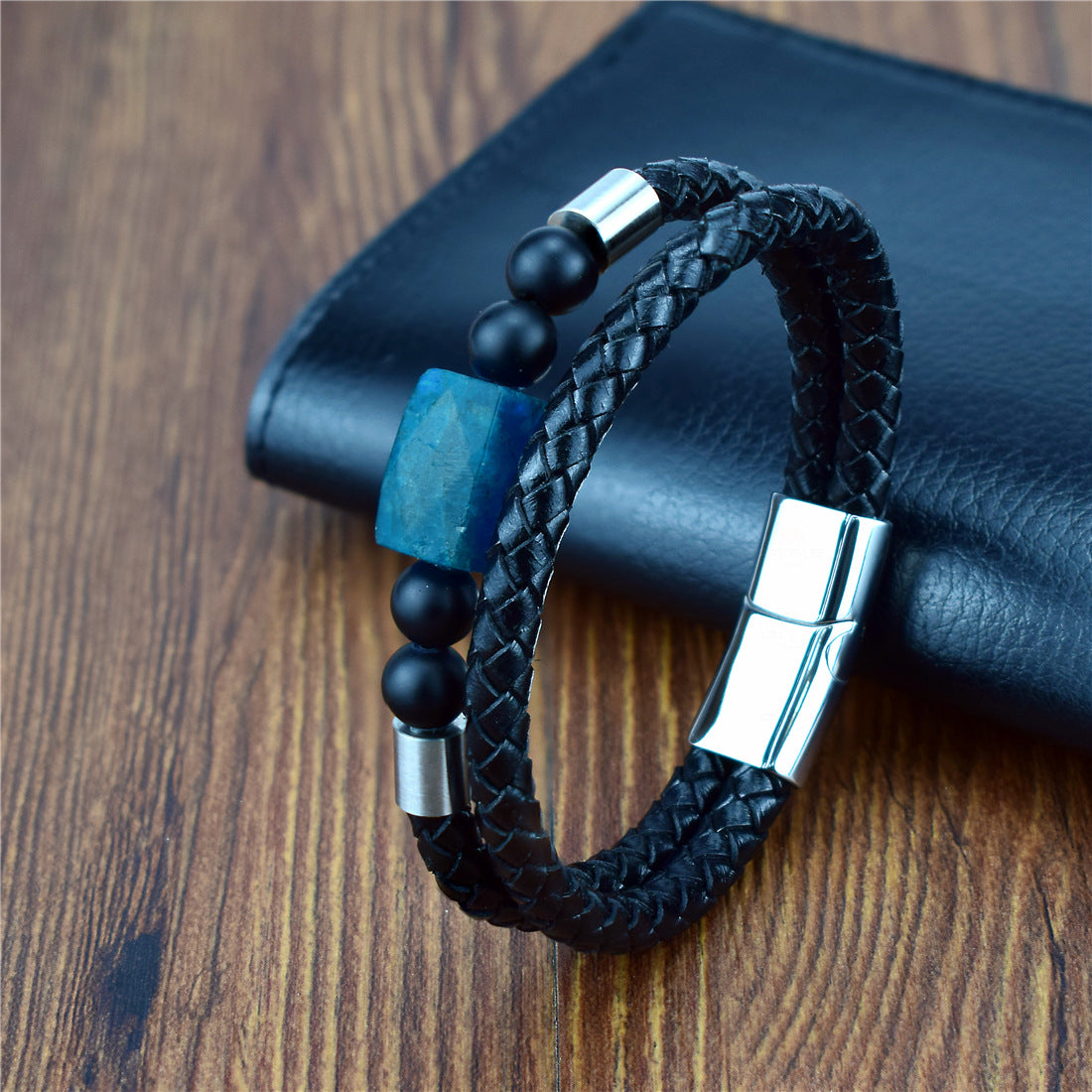 Rhinestone And Beads Woven Leather Rope Bracelet – Taraiga