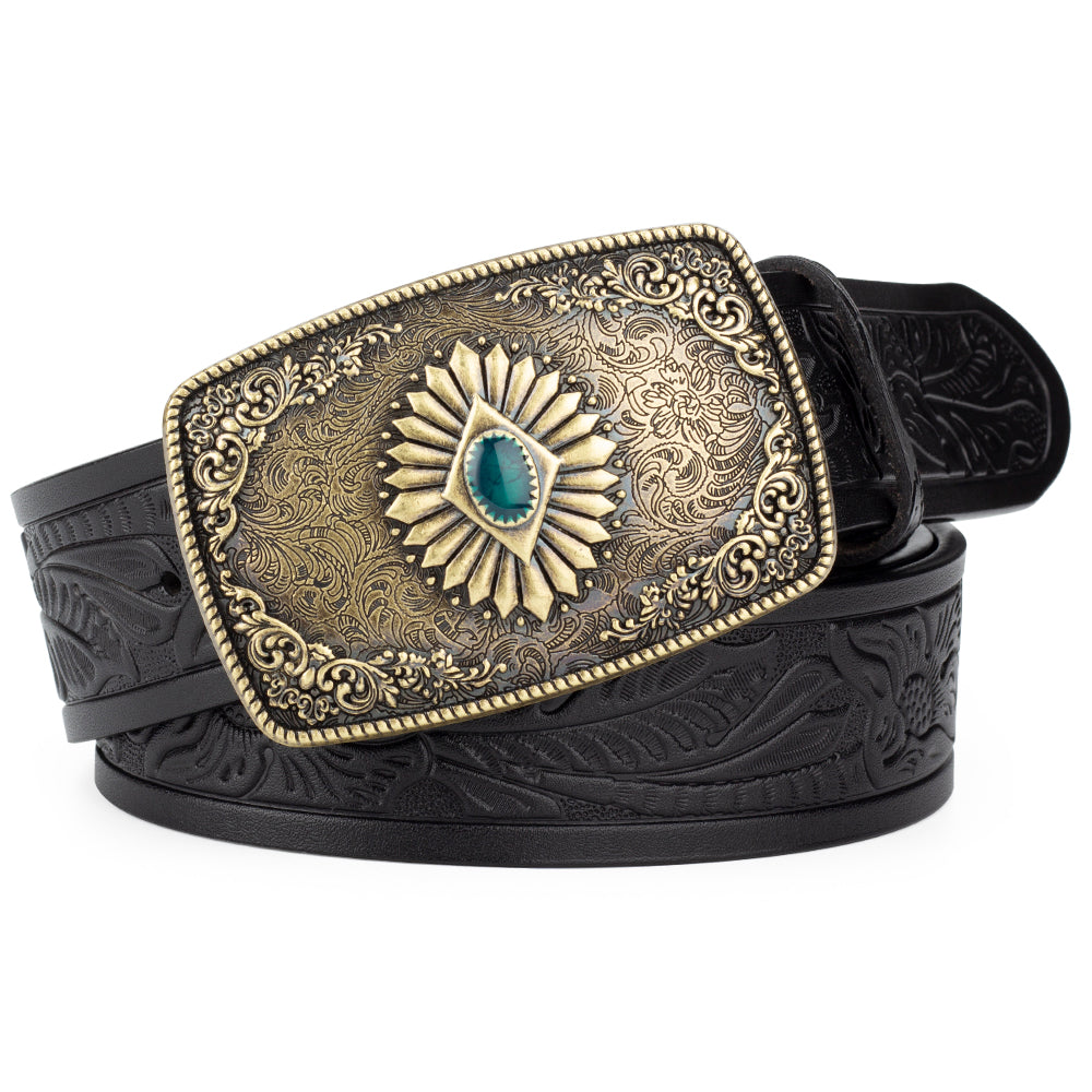 Anchor Buckle Geometric Leather Belt – Taraiga