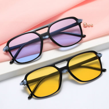 Sunglasses Men Retro Round Punk Sunglasses Double Beam Yellow Lens