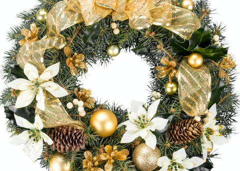 Gold ribbons are perfect for placing on wreaths to adorn your door at Christmas and to fit with the contemporary Christmas themes