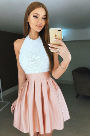 Homecoming Dress Lace Bodice Spaghetti Straps V Neck Mini Party