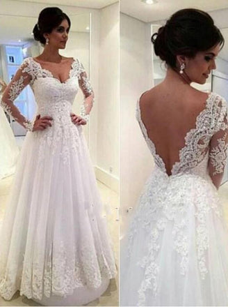 Ball Gown Lace Bridal Dress Modest Lace Long Sleeves Wedding