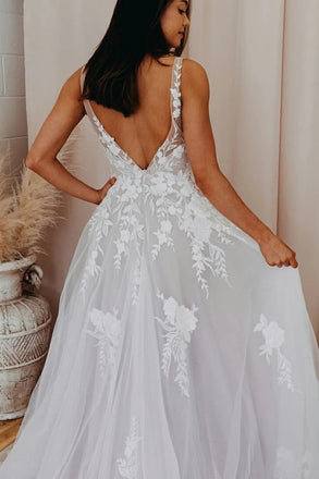 Lace Appliques Wedding Dresses for Bride 2022 Long V-Neck Tulle Bridal  Gowns for Women WD01, A-ivory, 2 : : Clothing, Shoes & Accessories