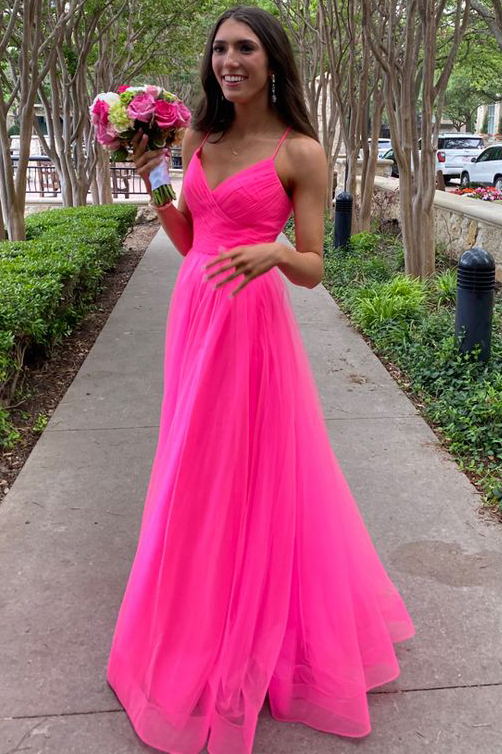 hot pink prom dresses with straps