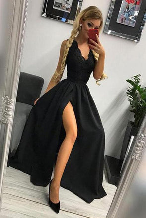 Black A Line Satin Off Shoulder Long Simple Prom Dress – DressTok