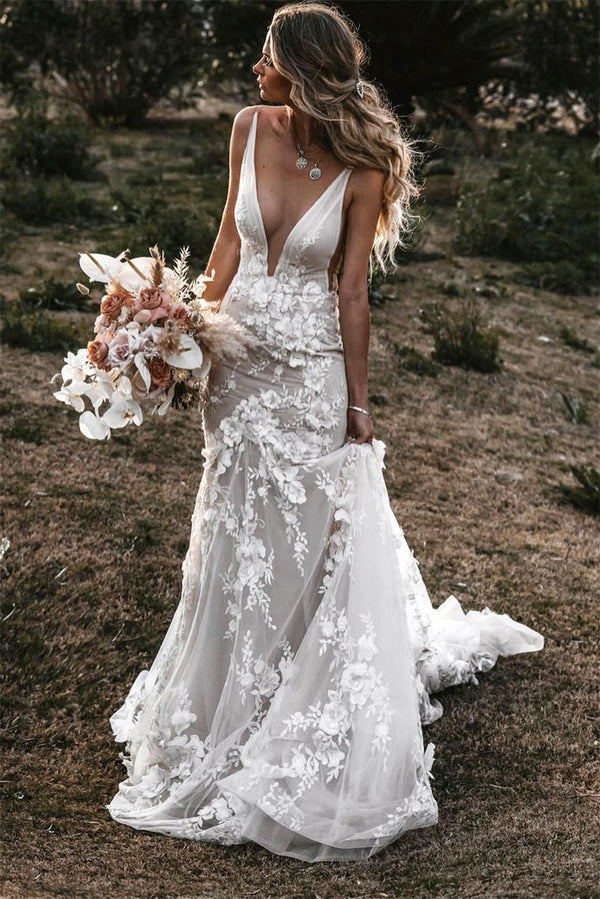 Unique A-line Wedding Dress Spaghetti Straps Beach Bridal Gown With ...