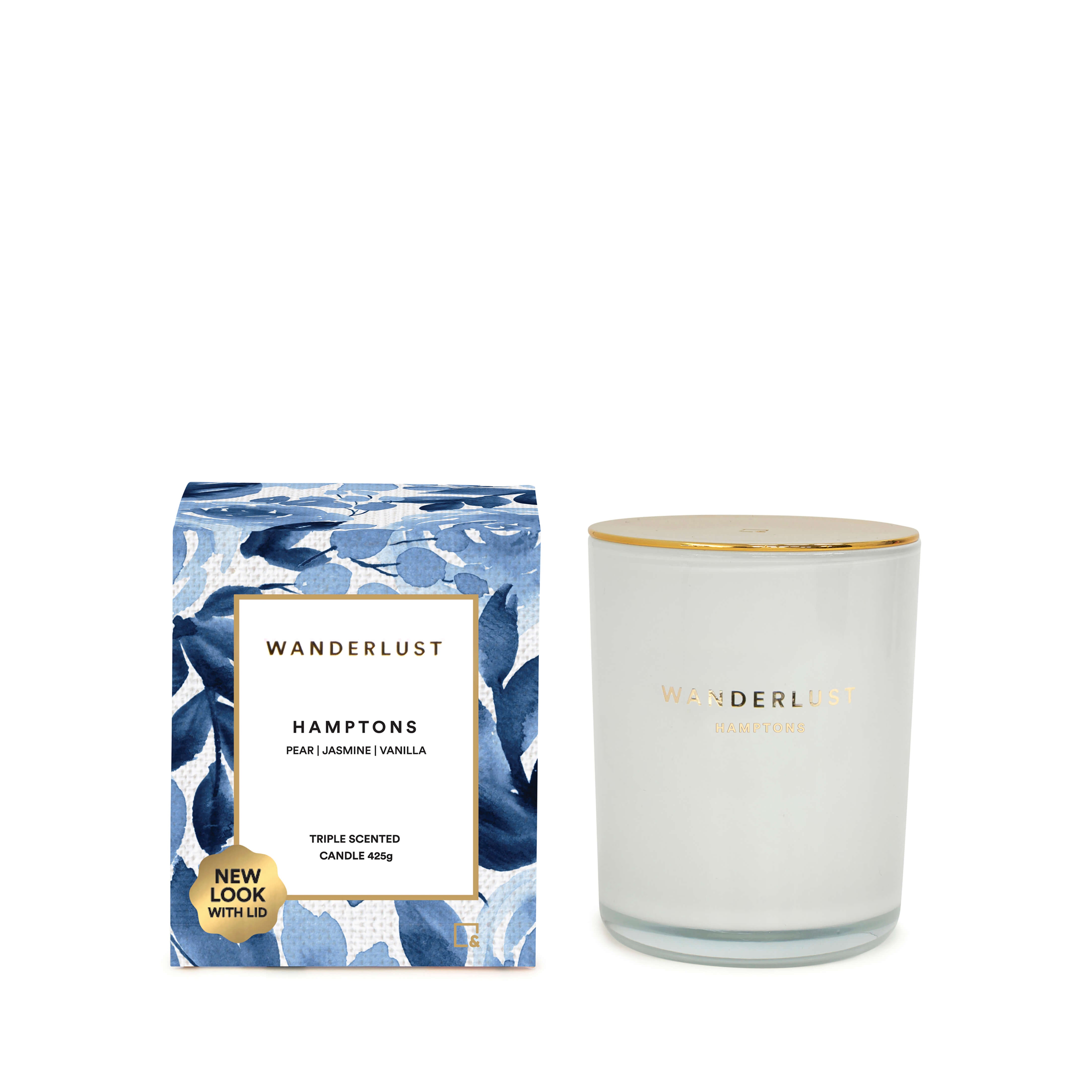 WANDERLUST HAMPTONS PEAR JASMINE VANILLA TRIPLE SCENTED CANDLE 425g WANDERLL HAMPTONS 