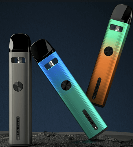 three different colours of uwell caliburn g2 pod devices