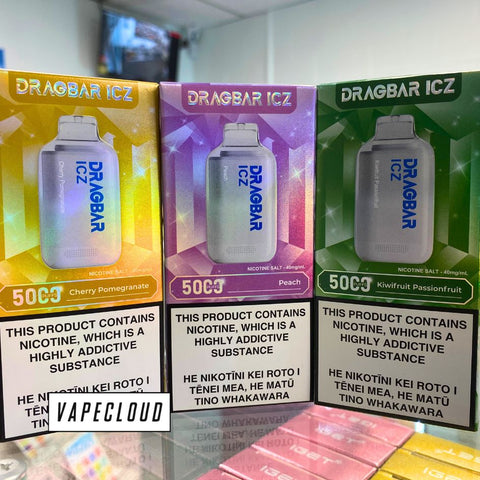 three boxes of zovoo dragbar icz disposable vapes