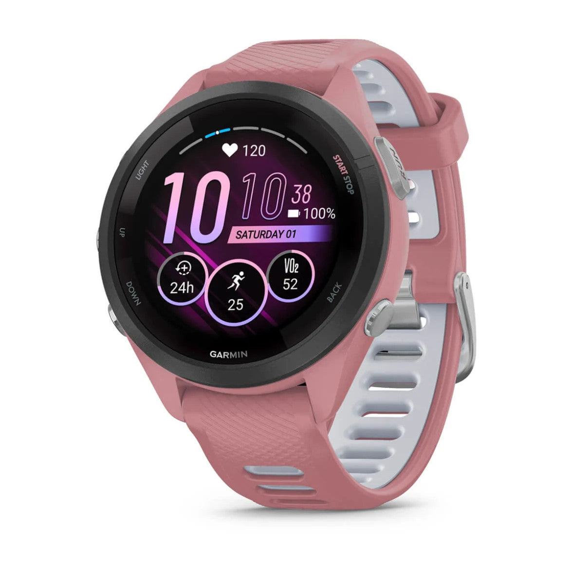 Garmin Forerunner 265S Multisport GPS Smartwatch – Black Bezel with Light Pink Case