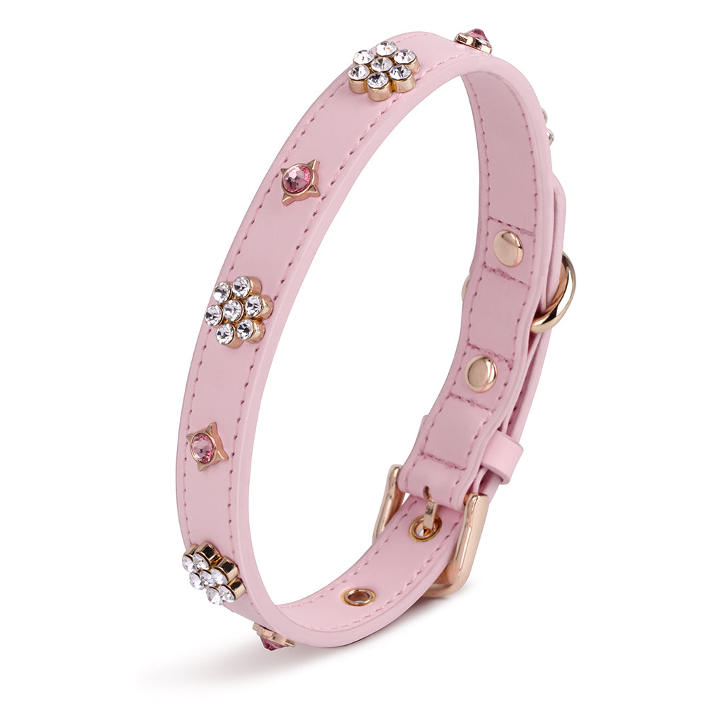 1 PC Soft Adjustable PU Leather Puppy Dog Collar Rhinestone Cat Pet Pink  Collar Suit Pet Supplies Accessories Cute Pet Cat Dog Puppy Collar Dog  Leash