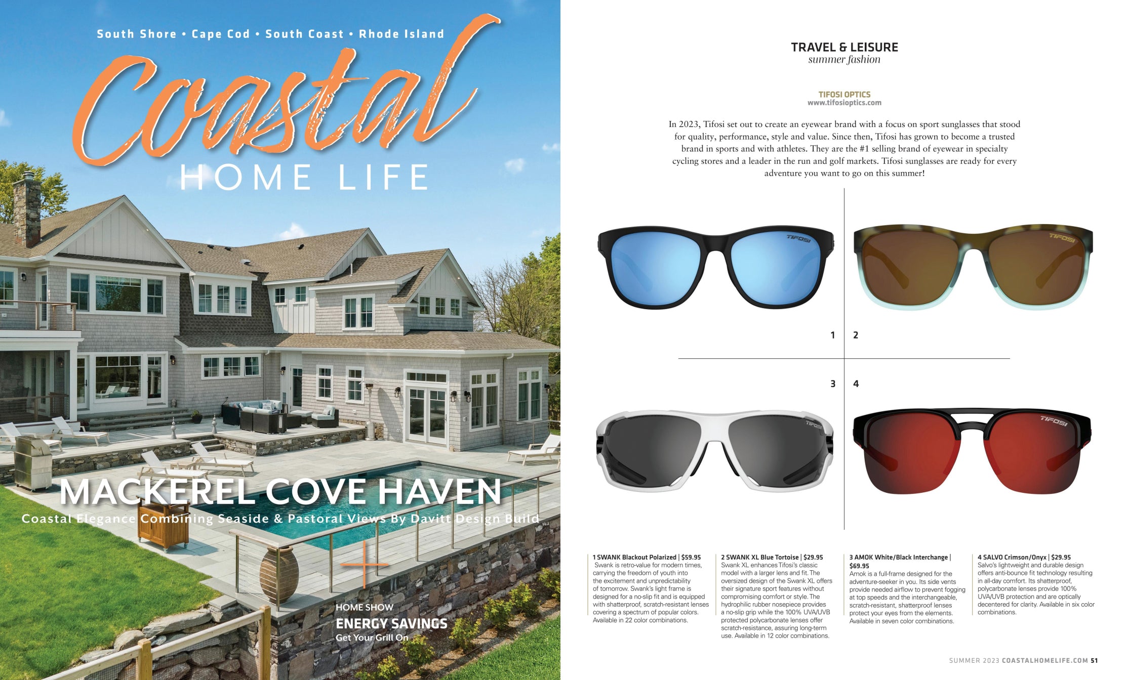 Tifosi Sunglasses Featured in Coastal Home Life June 2023